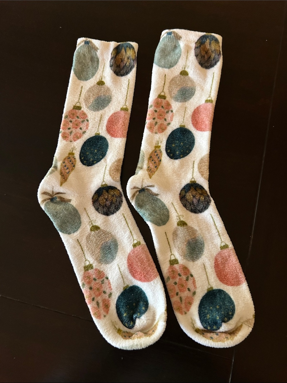 Cozy White Holiday Ornament Print Socks